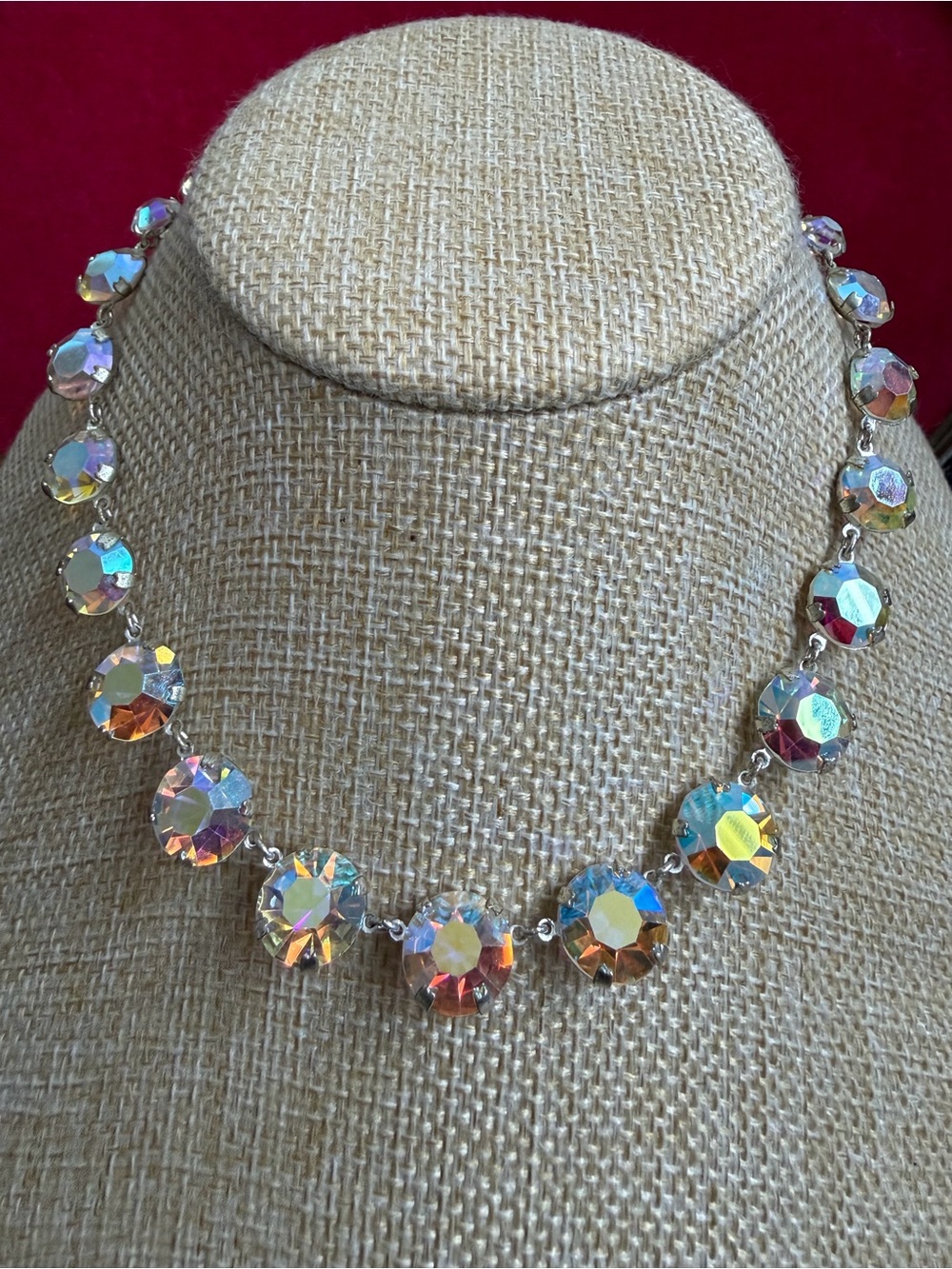 Art Deco Graduated Clear AB Crystal Fringe Strand Rivière Necklace